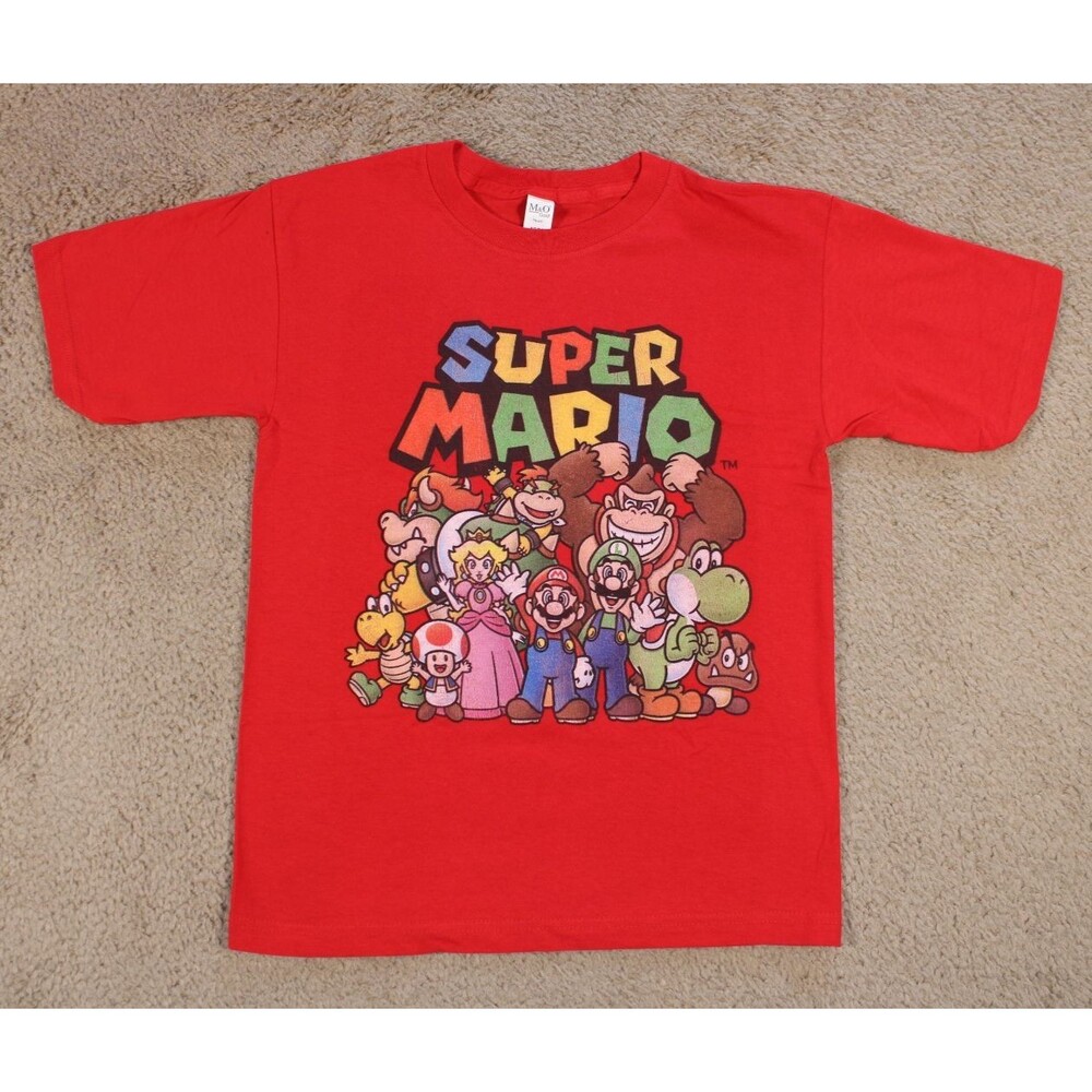 Nintendo Super Mario Character Group Graphic Tee T-Shirt (Boys Medium 10-12) Red